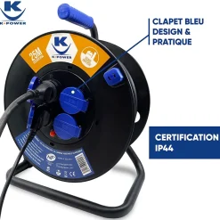 Enrouleur Pro 25M 3G2.5 IP44 avec 4 Prises à Clapet pour Usage Intensif en Intérieur & Extérieur