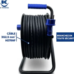Enrouleur Pro 25M 3G2.5 IP44 avec 4 Prises à Clapet pour Usage Intensif en Intérieur & Extérieur
