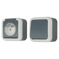 Ensemble 2 prises avec terre monobloc et 1 interrupteur va-et-vient étanche Jacobsen Malinn