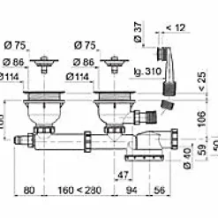 Ensemble vidage 2 cuves ø 90 extra-plat Wirquin Espace