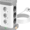 ET12C Tour multiprise 12 prises 3680W 13A 3x USB-A 1x USB-C Câble 1,8m Parasurtenseur protection surtension Duronic