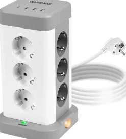 ET12C Tour multiprise 12 prises 3680W 13A 3x USB-A 1x USB-C Câble 1,8m Parasurtenseur protection surtension Duronic