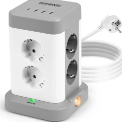 ET8C Tour multiprise 8 prises 3680W 13A 3x USB-A 1x USB-C Câble 1,8m protection Parasurtenseur protection surtension Duronic
