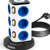 ET12L Tour multiprise 12 prises 3680W 13A 3x USB-A Veilleuse tactile Câble 1,8m Parasurtenseur protection surtension Duronic