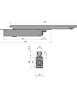 Ferme porte hydraulique encastré et Reversible DOM Insert 7500 bras glissière EN2 à EN4 80kg