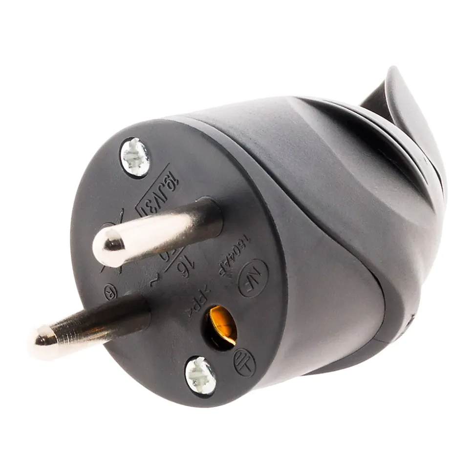 Fiche mâle coudée 16A 2P+T - Noir - Zenitech