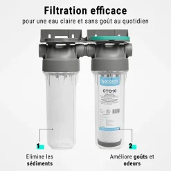 Filtre à eau double 9' 3/4 + pack anti sédiments et odeurs filtration sous évier connexion 3/4'