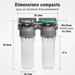 Filtre à eau double 9' 3/4 + pack anti sédiments et odeurs filtration sous évier connexion 3/4'