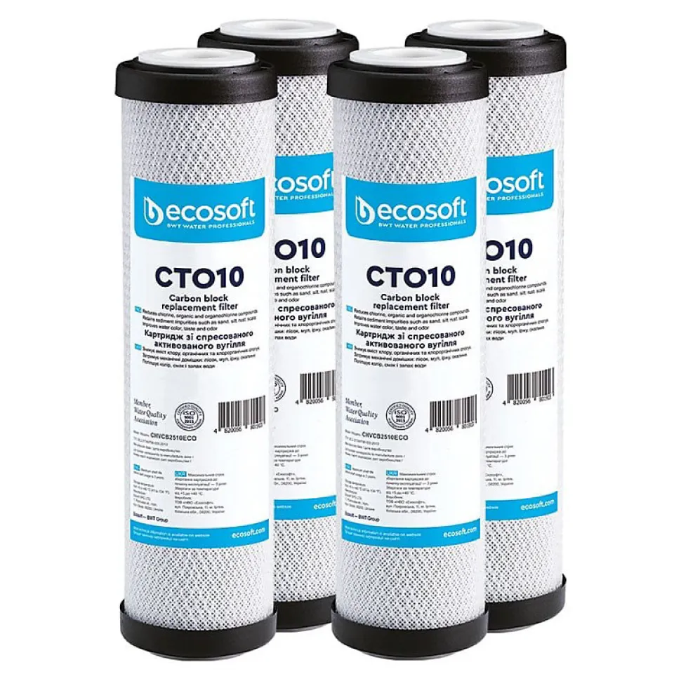 Filtre charbon actif en coquille de noix de coco 10'' ECOSOFT lot de 4