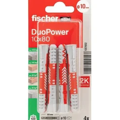 Fischer DuoPower 10 x 80 mm - 4 chevilles nylon universelles pour matériaux creux et pleins