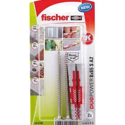 Fischer DuoPower 8 x 65 S A2 Set de 2 chevilles bimatière avec 2 vis fraisées 5,0 x 80 A2