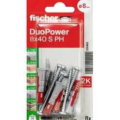 Fischer DuoPower 8 x 40 S PH - Lot cheville et vis Panhead 8 pièces