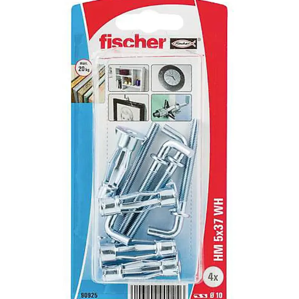 Fischer HM 5 x 37 HM-H cheville métallique pour corps creux avec crochet coudé, 4 pièces