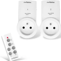FISHTEC - Lot 2 prises télécommandées 2300W, 30m, PVC, 9,9x5,5 cm