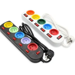 FISHTEC - Lot de 2 blocs multiprises colorées - Interrupteurs individuels - Câble 1,5 m - 16A - ABS robuste - NF