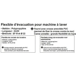 Flexible d'évacuation pour machine a laver - ROUSSEAU - 2.50 m - Embouts O19 mm et O22 mm