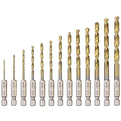 Foret Hélicoïdal en HSS 13Pcs Forets Hexagonaux en Acier Rapide avec Revêtement en Titane 1,5 Mm - 6,5 Mm pour Perçage du Bois