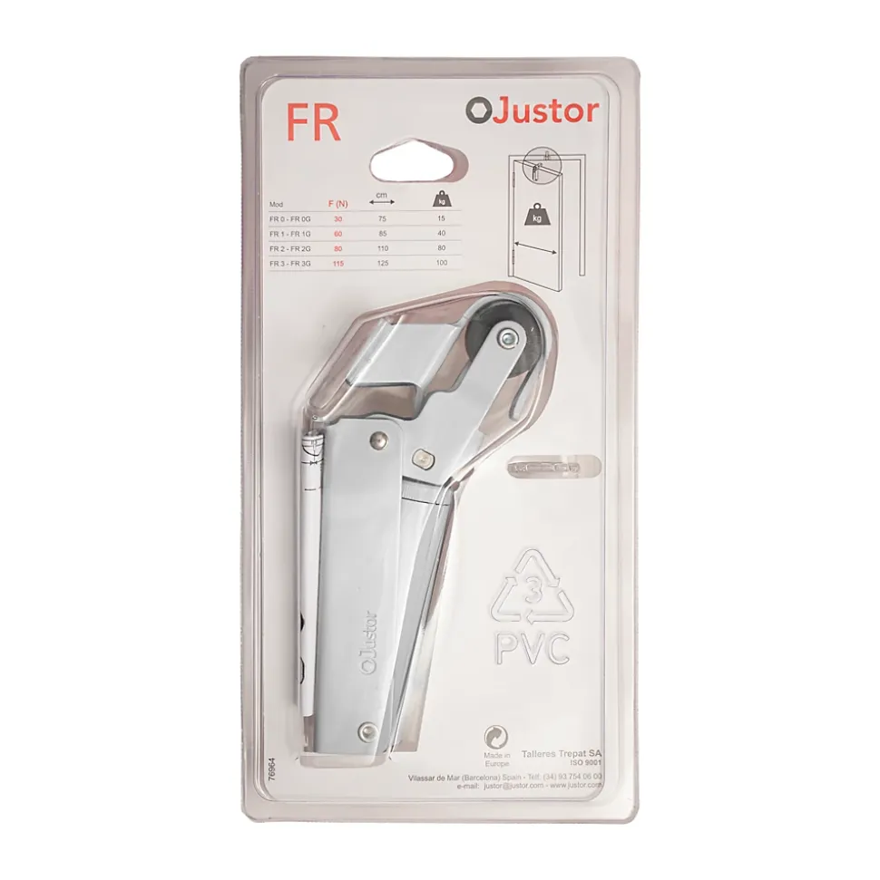 Frein de rétention force 115 N, en aluminium anodisé argent, pour porte jusquà 100 KG.