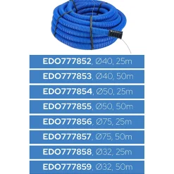 Gaine électrique enterrée FI50 mm 50 m EDO annelée double paroi avec tire fil et manchon 450 N bleue EDO