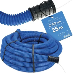 Gaine électrique enterrée FI50 mm 25 m EDO annelée double paroi avec tire fil et manchon 450 N bleue EDO