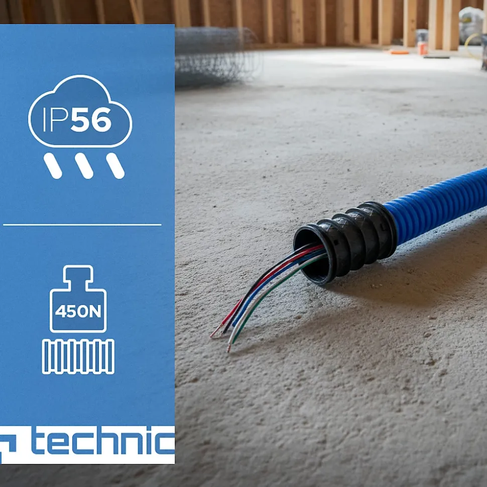 Gaine électrique enterrée FI40 mm 50 m EDO annelée double paroi avec tire fil et manchon 450 N bleue EDO