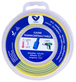 Gaine thermorétractable 5m vert/jaune Zenitech