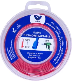 Gaine thermorétractable 3m - diamètre 6,4/3,4mm - Rouge - Voltman
