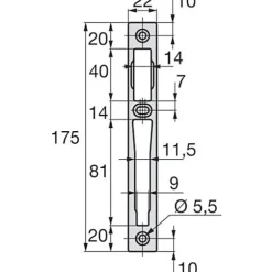 Gâche centrale aluminium largeur 22mm épaisseur 6mm anodisé argent - STREMLER - 2839.10.2