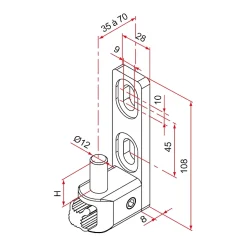 Gond de portail MULTIFIX L à axe réglable de 35 à 70mm pivot diamètre 12mm - TIRARD - NA619027