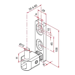 Gond de portail MULTIFIX L à axe réglable de 35 à 60mm pivot diamètre 12mm - TIRARD - NA619002