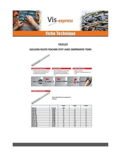 Goujon fileté Fischer STST TORX T25 Acier zingué 8X50 - 30 pièces