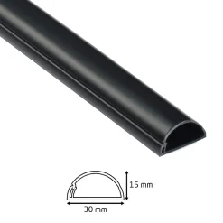 Goulotte décorative demi-ronde noire auto-adhésive D-Line 30x15mm, 2m
