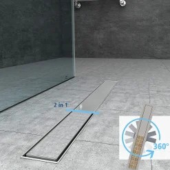 GRAND VERRE Caniveau de douche Siphon tournant 360 à carreler pour douche italienne largeur 100 cm