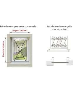 Grille de Defense Arcade pour Fenetre H 75 cm x L 40 cm (côte tableau)