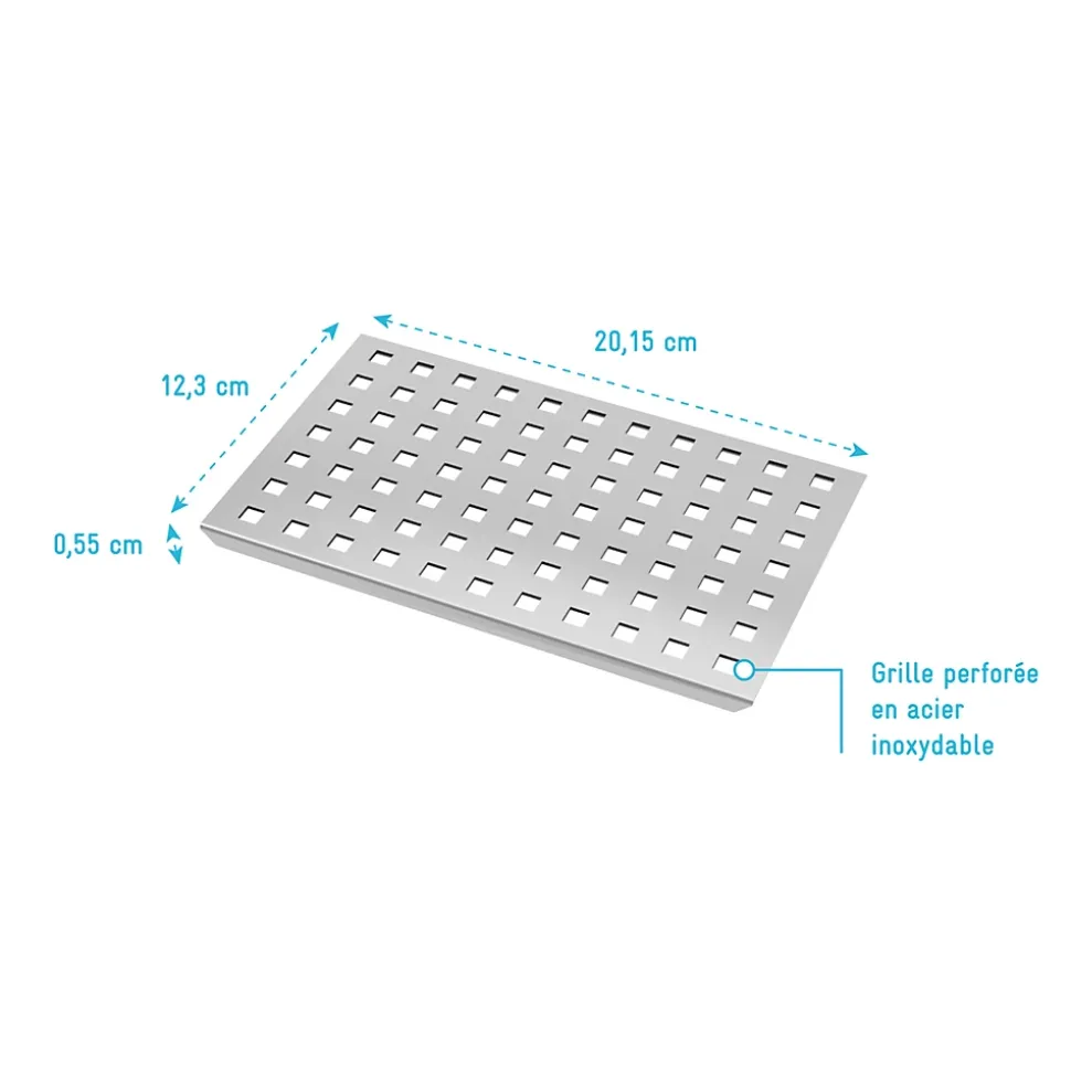 Grille perforée en inox pour receveur - 20.15x12.3x0.55cm - ROCK 2 GRID DRILL
