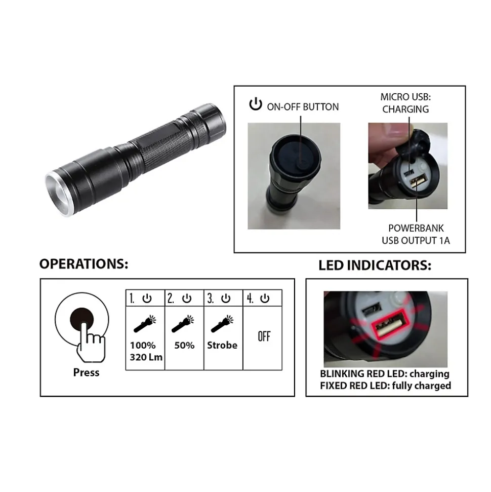 HUNTER : Lampe torche LED rechargeable 5W avec fonction zoom.