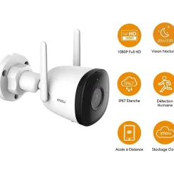 Imou caméra bullet extérieure wifi 1080P, vision nocturne 30m