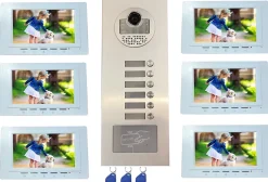 Interphone vidéo couleur pour 6 logements / appartements avec lecteur RFID