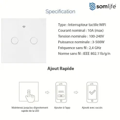 Interrupteur connecté tactile double SomLife application tuya smart life Compatible avec Alexa/Google Home