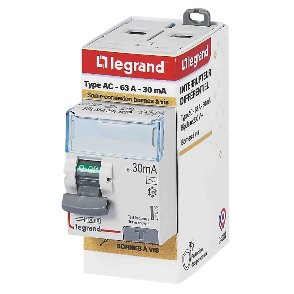 Interrupteur différentiel 30mA 63A type AC Legrand
