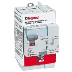 Interrupteur différentiel 2 bornes 63A - 30mA Type AC LEGRAND