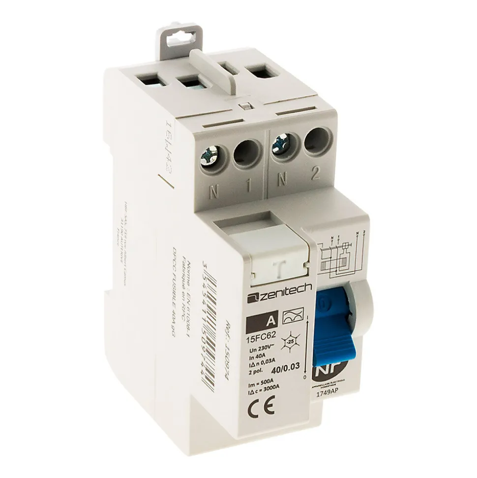 Interrupteur différentiel 40/2 30mA Type A NF - Zenitech
