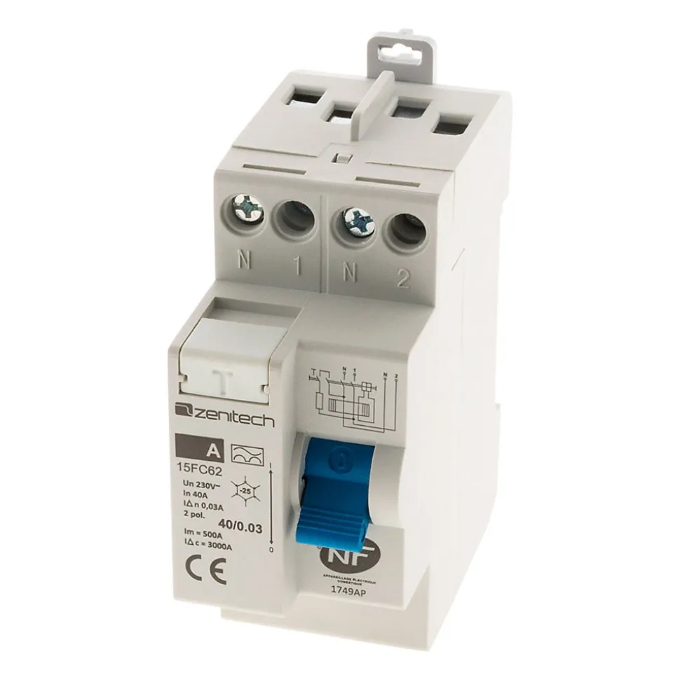 Interrupteur différentiel 40/2 30mA Type A NF - Zenitech
