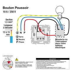 Interrupteur double poussoir 10A Schneider Electric Unica Déco blanc