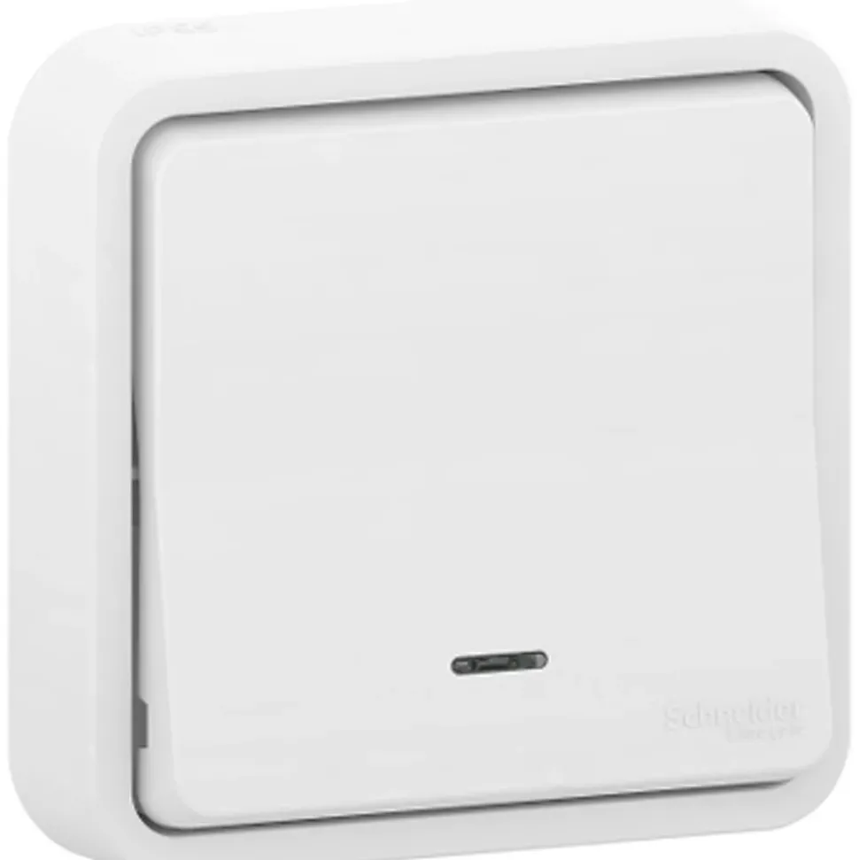 Interrupteur poussoir lumineux étanche complet encastré Schneider Electric Mureva Styl blanc