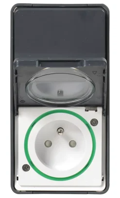 Interrupteur va-et-vient + prise avec terre verticale étanche complets saillie Schneider Electric Mureva Styl anthracite