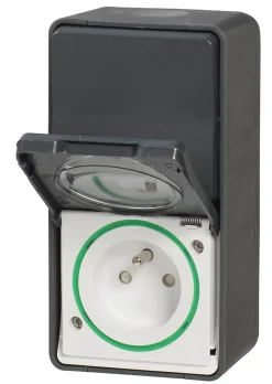 Interrupteur va-et-vient + prise avec terre verticale étanche complets saillie Schneider Electric Mureva Styl anthracite