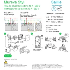 Interrupteur va-et-vient + prise avec terre verticale étanche complets saillie Schneider Electric Mureva Styl anthracite