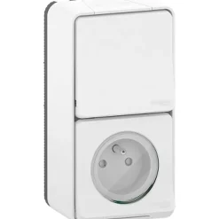 Interrupteur va-et-vient + prise verticale complet saillie Schneider Electric Mureva Styl blanc