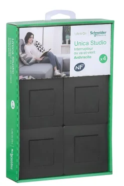 Interrupteur va-et-vient complet Schneider Electric Unica Déco anthracite, lot de 4